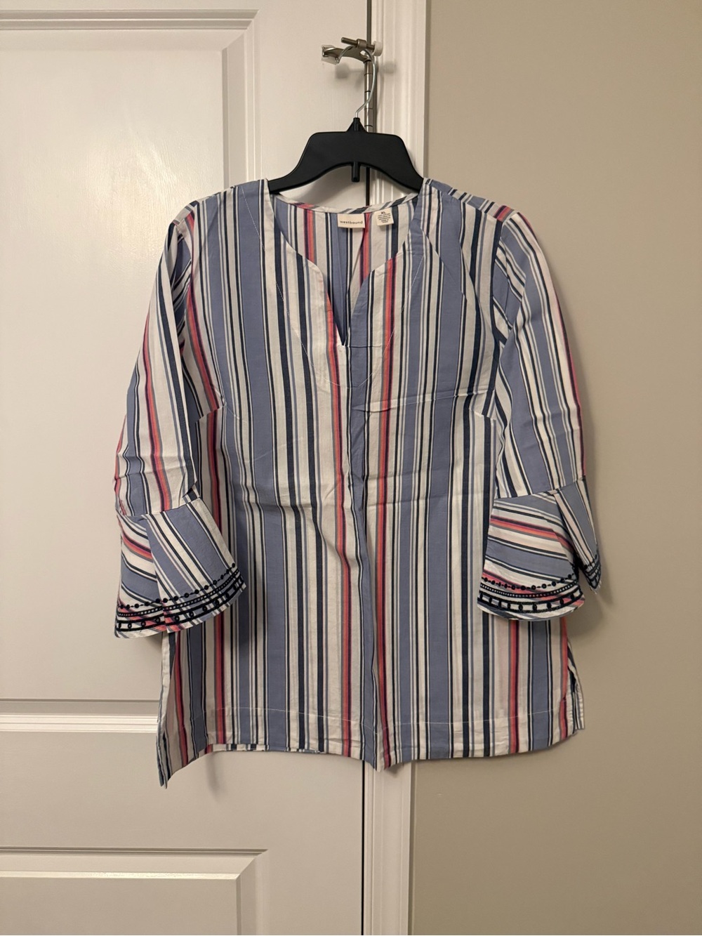 Westbound Blue, White & Red Striped Split-Neck Tunic